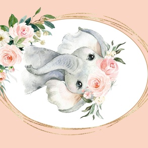54"x36" celestial blush ivory floral baby elephant on copper rose