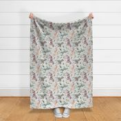 floral patchwork horses on gray linen background - rotated