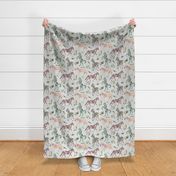 floral patchwork horses on gray linen background