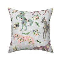 floral patchwork horses on gray linen background