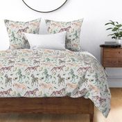 floral patchwork horses on gray linen background