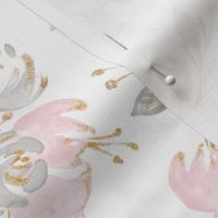 blush gold glitter teal floral on white background - medium