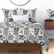 6" square adventure bear green and gray cheater quilt - rotated