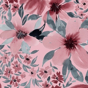 moody pink floral pattern with pink bg