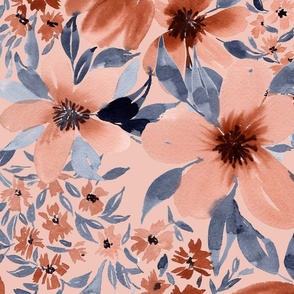 orange and blue floral light orange bg - pattern 