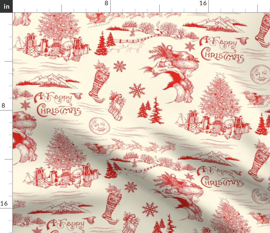 A Happy Christmas Holiday Toile Fabric