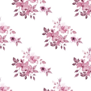 Loose watercolor grandmillennial flowers in burgundy. For bedroom walls and interior.
