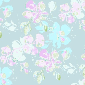 Whimsical watercolor flowers in pink and teal from Anines Atelier.  Use the design for bathroom walls or a romantic floral summer dress.