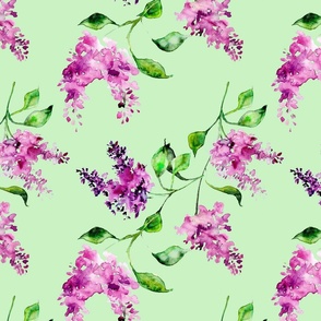 Lilacs in watercolor with green from Anines Atelier. Use the design for living room walls and interior