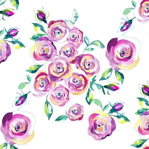 Whimsical purple roses in watercolor from Anines Atelier. For bedroom walls and interior