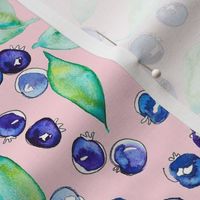 Blueberries in watercolorwith pink blush background from Anines Atelier.  For kitchen and pantry walls 