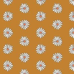 LARGE 70s daisy fabric - daisies fabric - retro fabric - brown