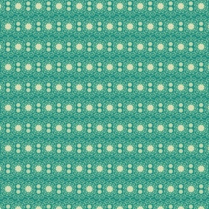 Trellis Symmetrical Floral Botanical in Teal with Cottage Chartreuse Green and Cream - SMALL Scale - UnBlink Studio by Jackie Tahara