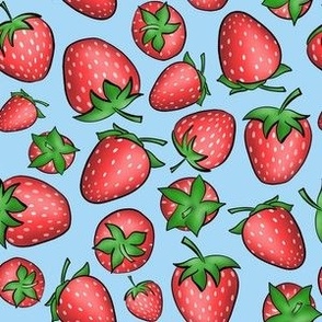 Blue Strawberries Ditsy Pattern