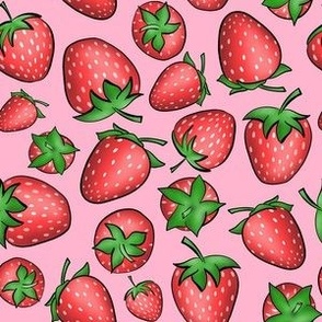 Pink Strawberries Ditsy Pattern