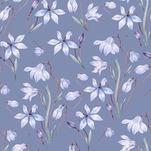 Spring primroses. Watercolor blue flowers.