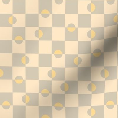 Dappled Retro Minimalist Mid-Century Modern Geometric Checkerboard with Polka Dots in Yellow Gray Cream - SMALL Scale - UnBlink Studio by Jackie Tahara