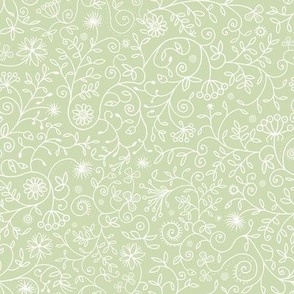 Flower doodles white on green