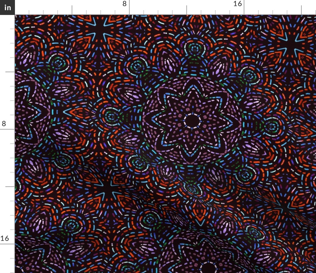 Kaleidoscope Embroidery Illusion in Purple and Orange