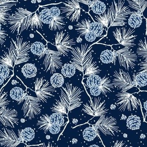 Christmas cones on a dark blue background