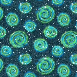 Galaxy Linen Tie Dye Swirls & Splats: Green & Blue