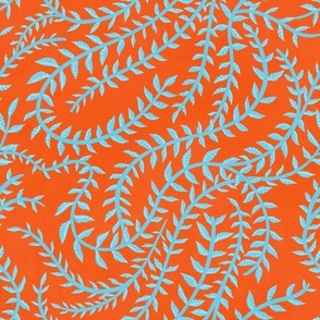 Sky Blue Leaf Stripes in Orange