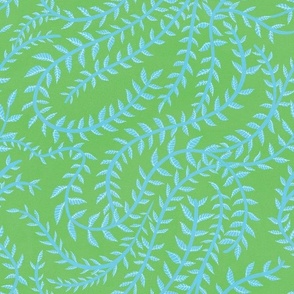 Sky Blue Leaf Stripes in Lime Green
