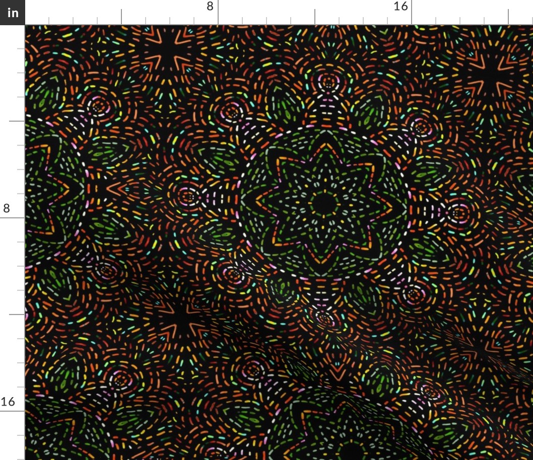 Kaleidoscope Embroidery Illusion in Orange and Green