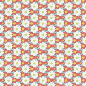 (small)  Sf Coral pool colours Whimsical Daisies / Baby Soft White, red, and blue / Naive Simple Flowers / Solid Colors Lemon Lime and Coral on blue Pool / Bedding Lining // small scale 