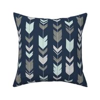 Arrow feathers - seaglass, navy petal cotton coordinate