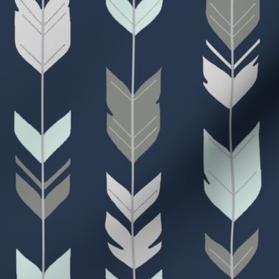 Arrow feathers - seaglass, navy petal cotton coordinate
