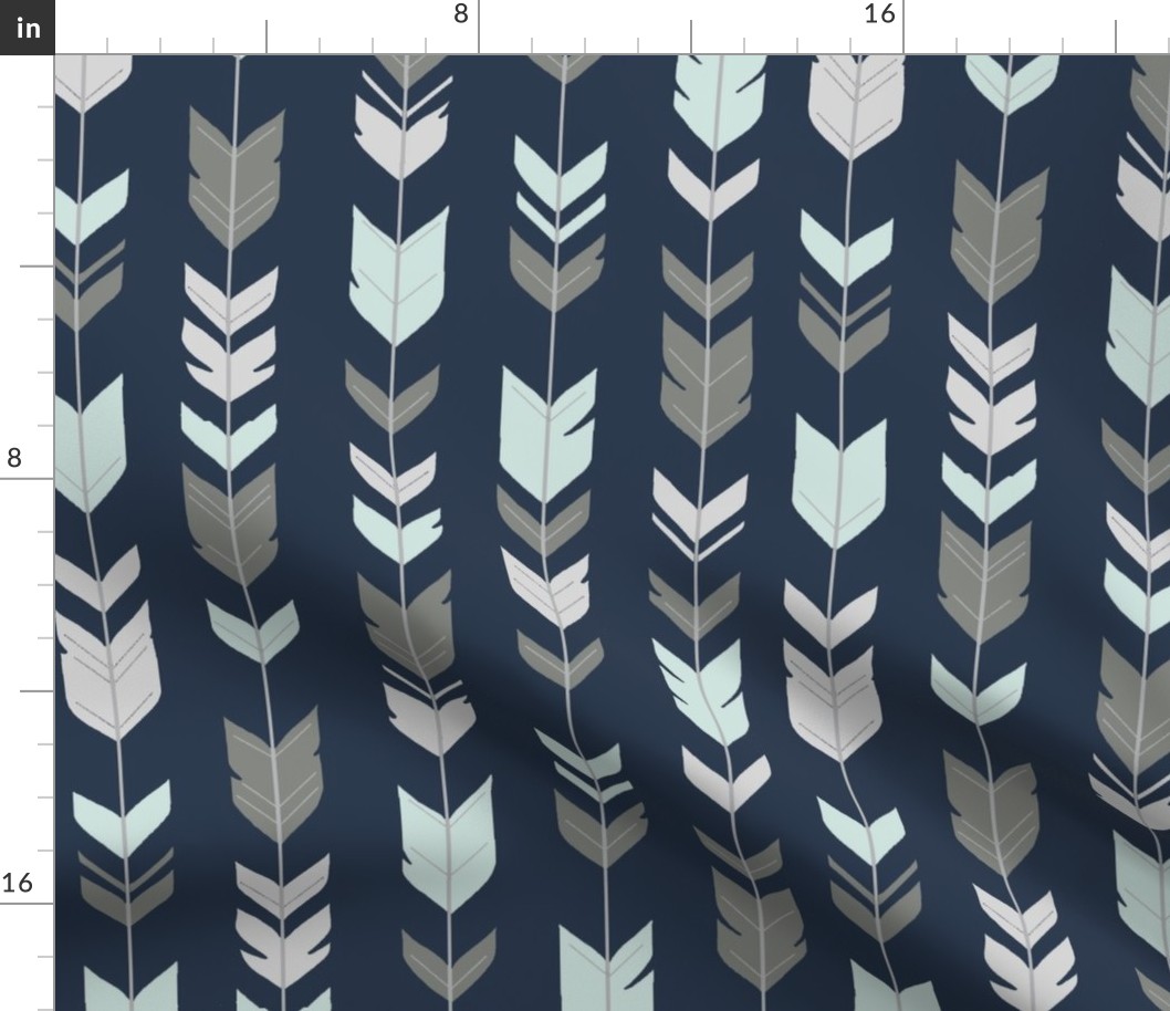 Arrow feathers - seaglass, navy petal cotton coordinate