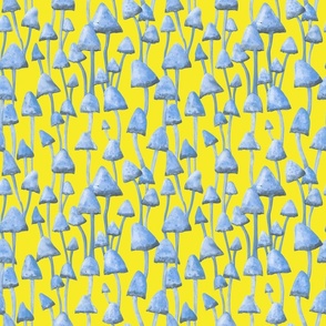 Blue mushrooms on a yellow background.