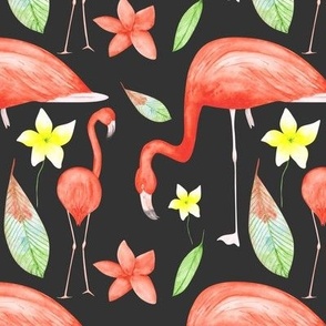 Pink watercolor flamingos.