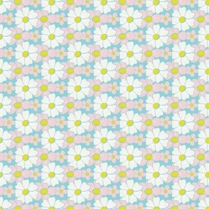 (small) Sf cotton candy, pool, lemon Whimsical Daisies / Soft White, red, and blue / Naive Simple Flowers / Solid Colors Lemon Lime and pink Cotton Candy on blue Pool outline / Bedding Lining // ditsy tiny small scale 