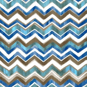 Zigzag painted horizontal (blue, teal, white, mushroom)