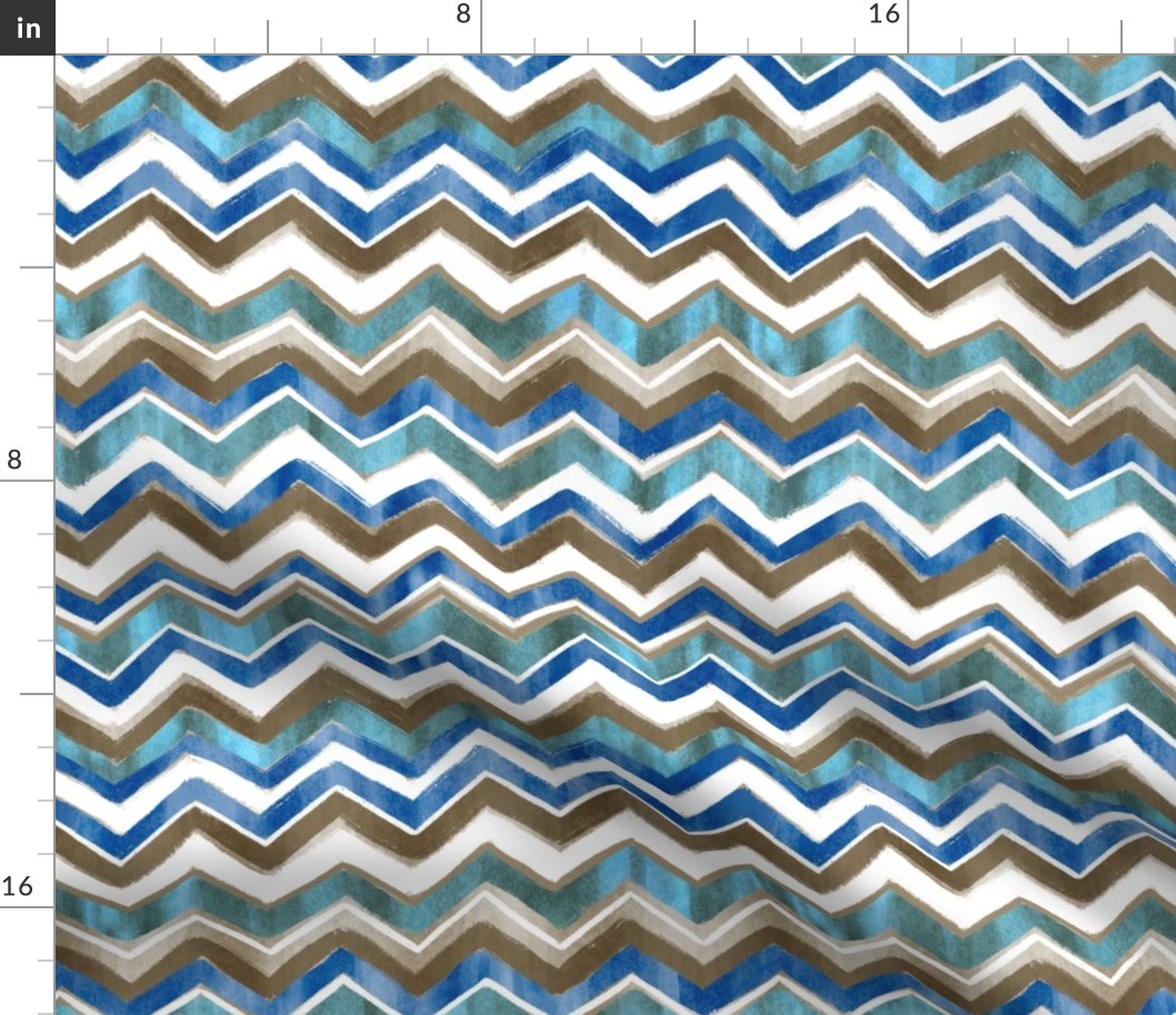 Zigzag painted horizontal (blue, teal, white, mushroom)