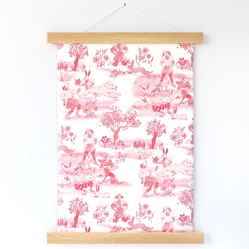 Bunnies fantasy red/white toile de jouy