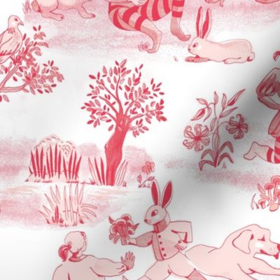 Bunnies fantasy red/white toile de jouy