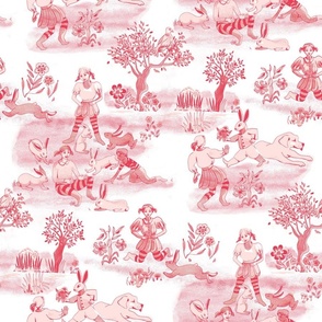 Bunnies fantasy red/white toile de jouy