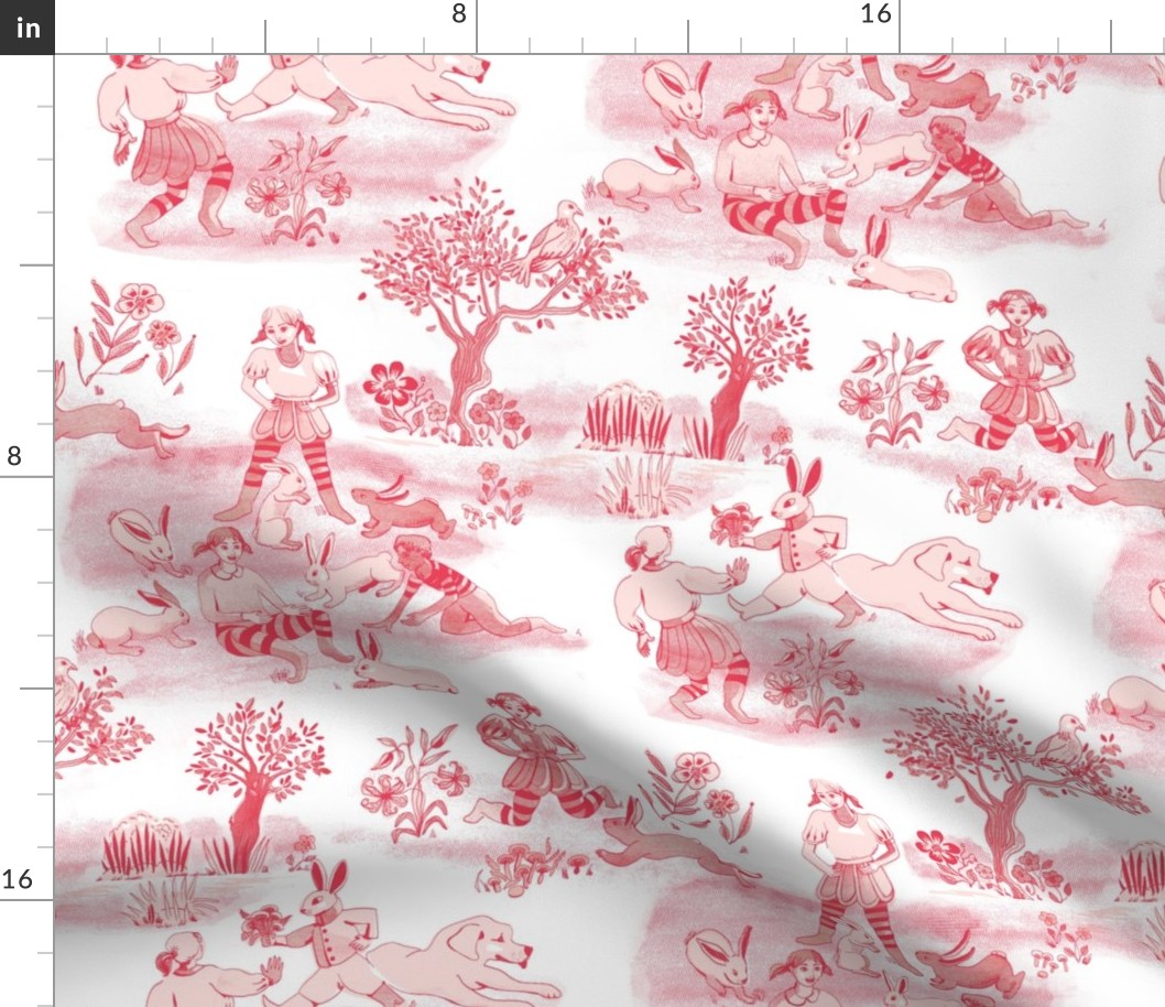 Bunnies fantasy red/white toile de jouy