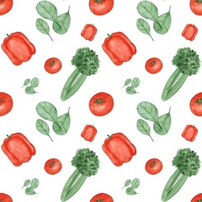 Watercolor vegetables on a white background.