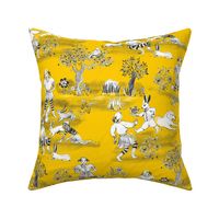 Bunnies fantasy yellow toile de jouy