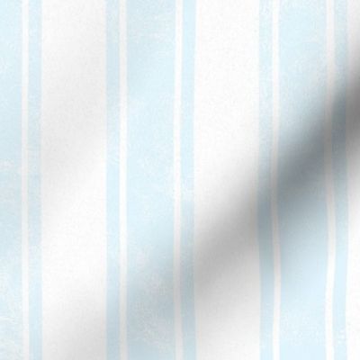 Large Scale Vertical French Ticking Textured Pinstripes in Baby Blue and White