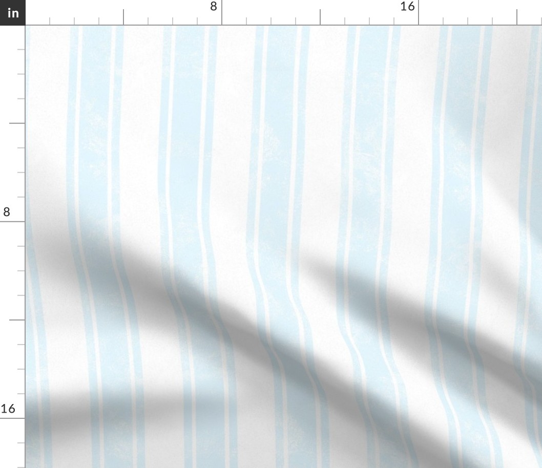 Large Scale Vertical French Ticking Textured Pinstripes in Baby Blue and White