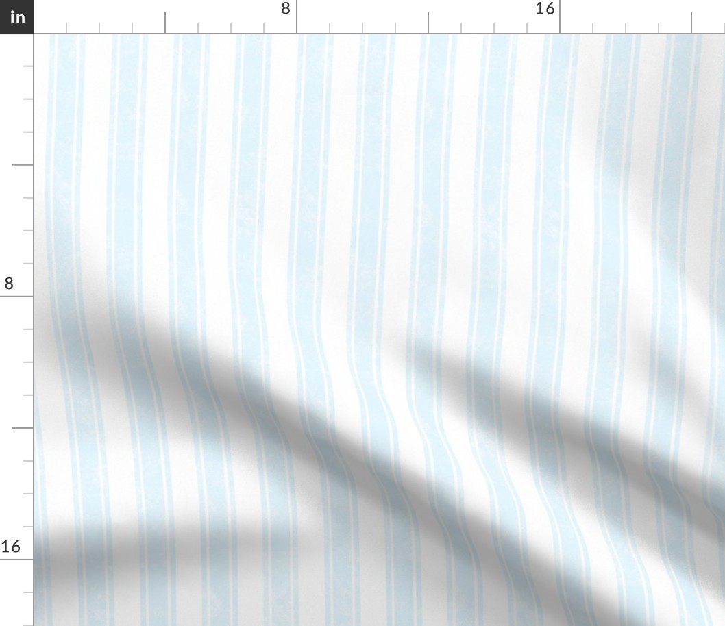 Medium Scale Vertical French Ticking Textured Pinstripes in Baby Blue and White