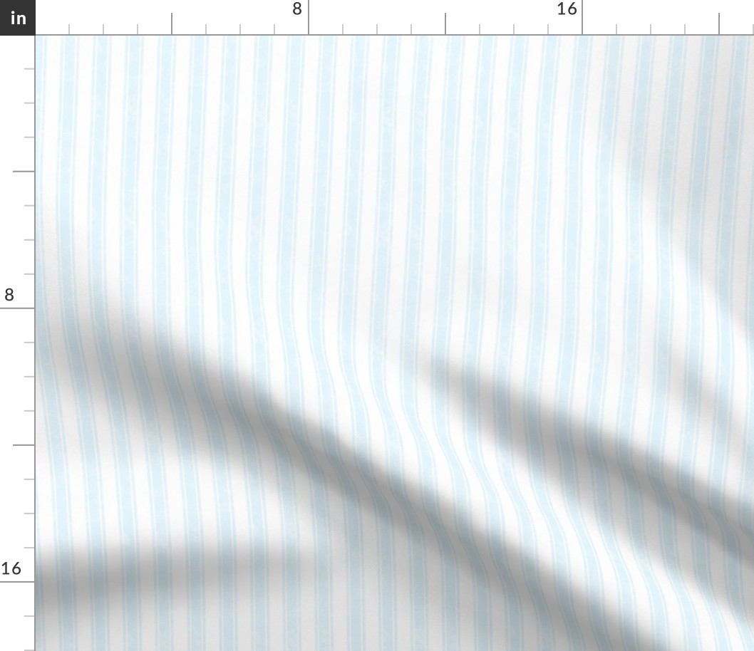Small Scale Vertical French Ticking Textured Pinstripes in Baby Blue and White