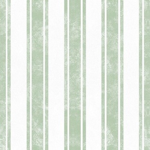 Large Scale Vertical French Ticking Textured Pinstripes in Soft Mist Sage Green and White
