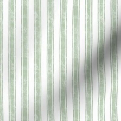 Small Scale Vertical French Ticking Textured Pinstripes in Soft Mist Sage Green and White