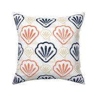 Large Scale  Scallop Floral Seashells in Sand Navy and Coral
